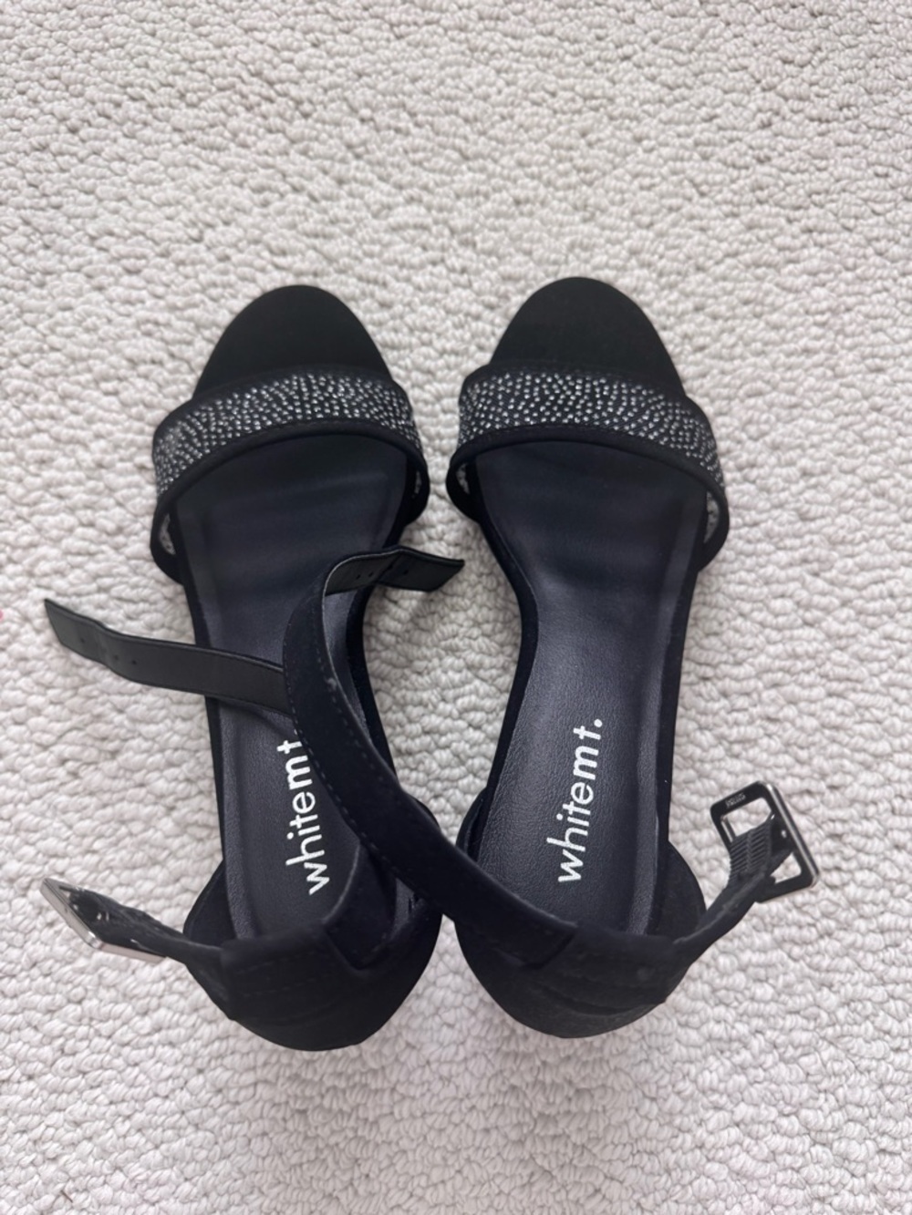 Black Ankle-Strap Sandals with Sparkle Toe Strap - Picture 4 of 4